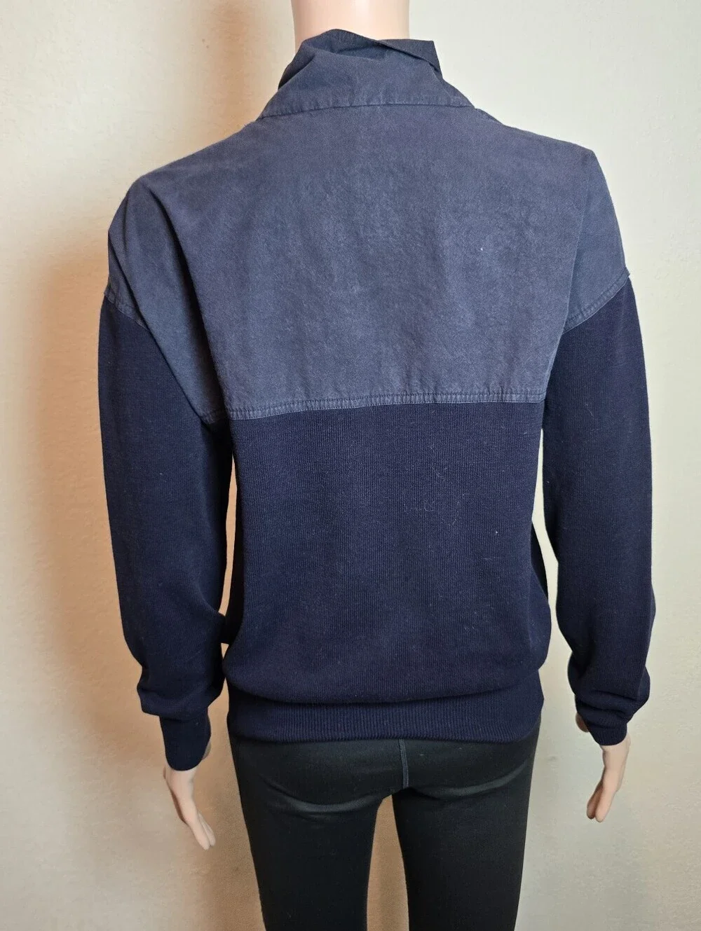 COS Small  navy colorblock button up quarter button long sleeve sweater